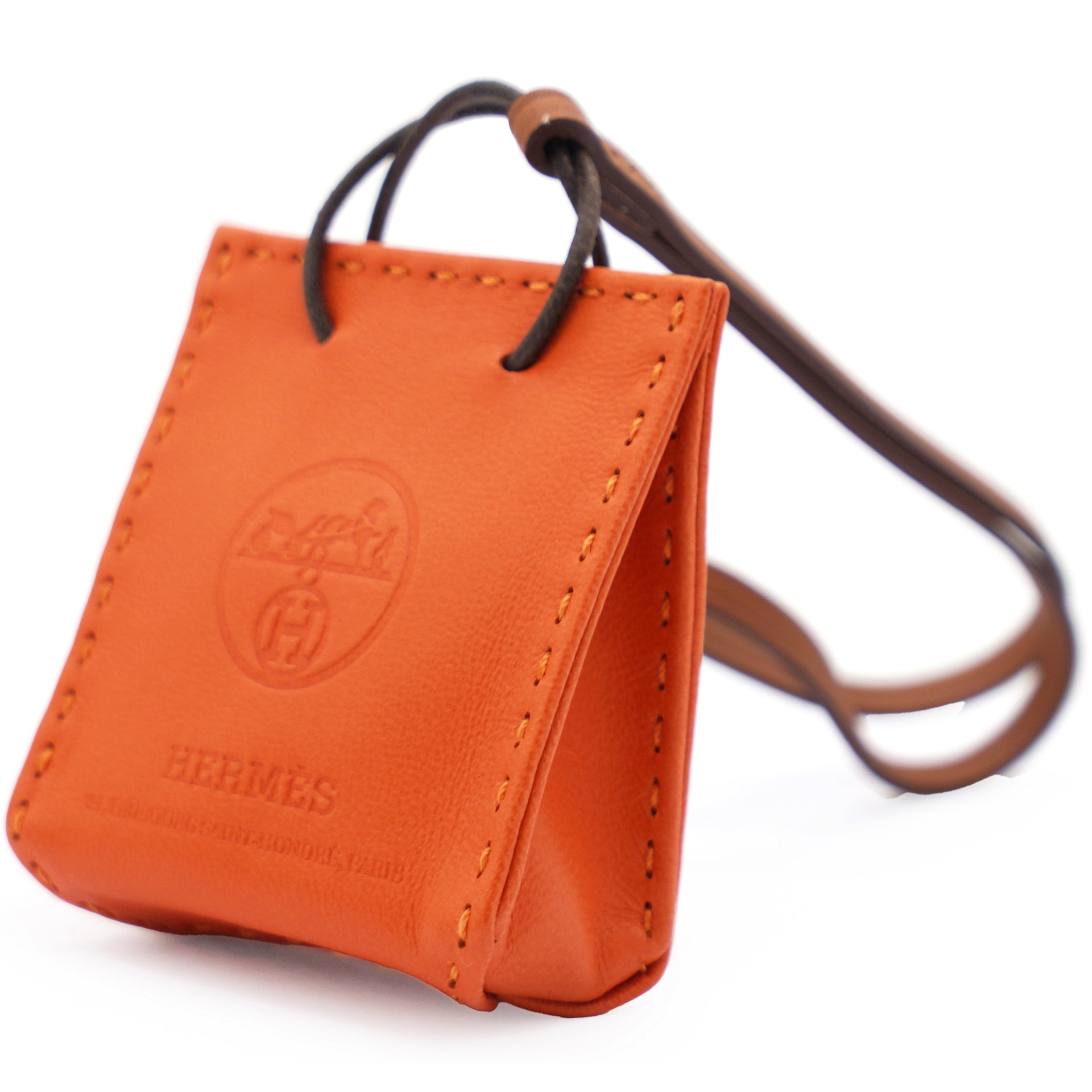 HERMES Debossed Logo Bag Charm Orange 