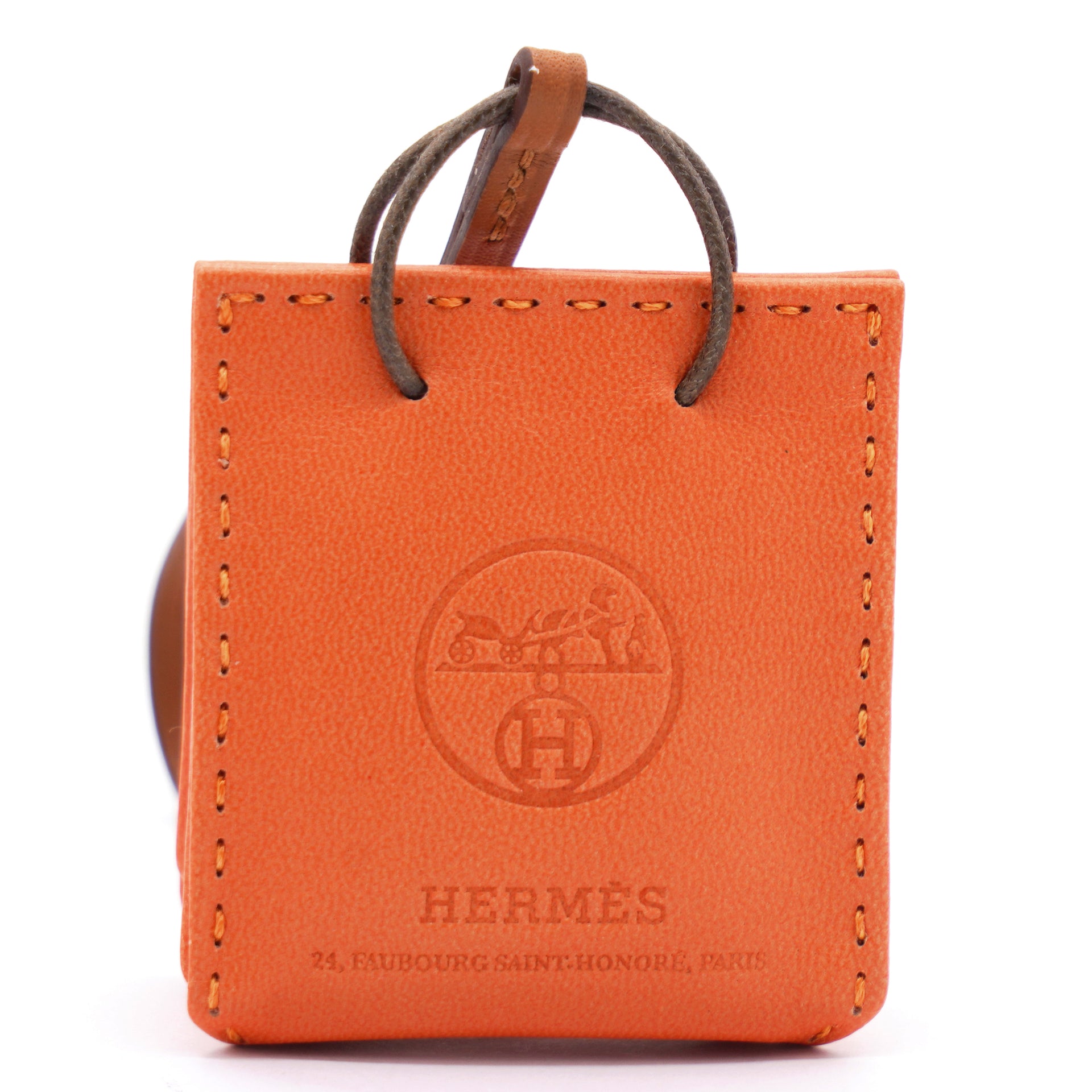 HERMES Debossed Logo Bag Charm Orange 
