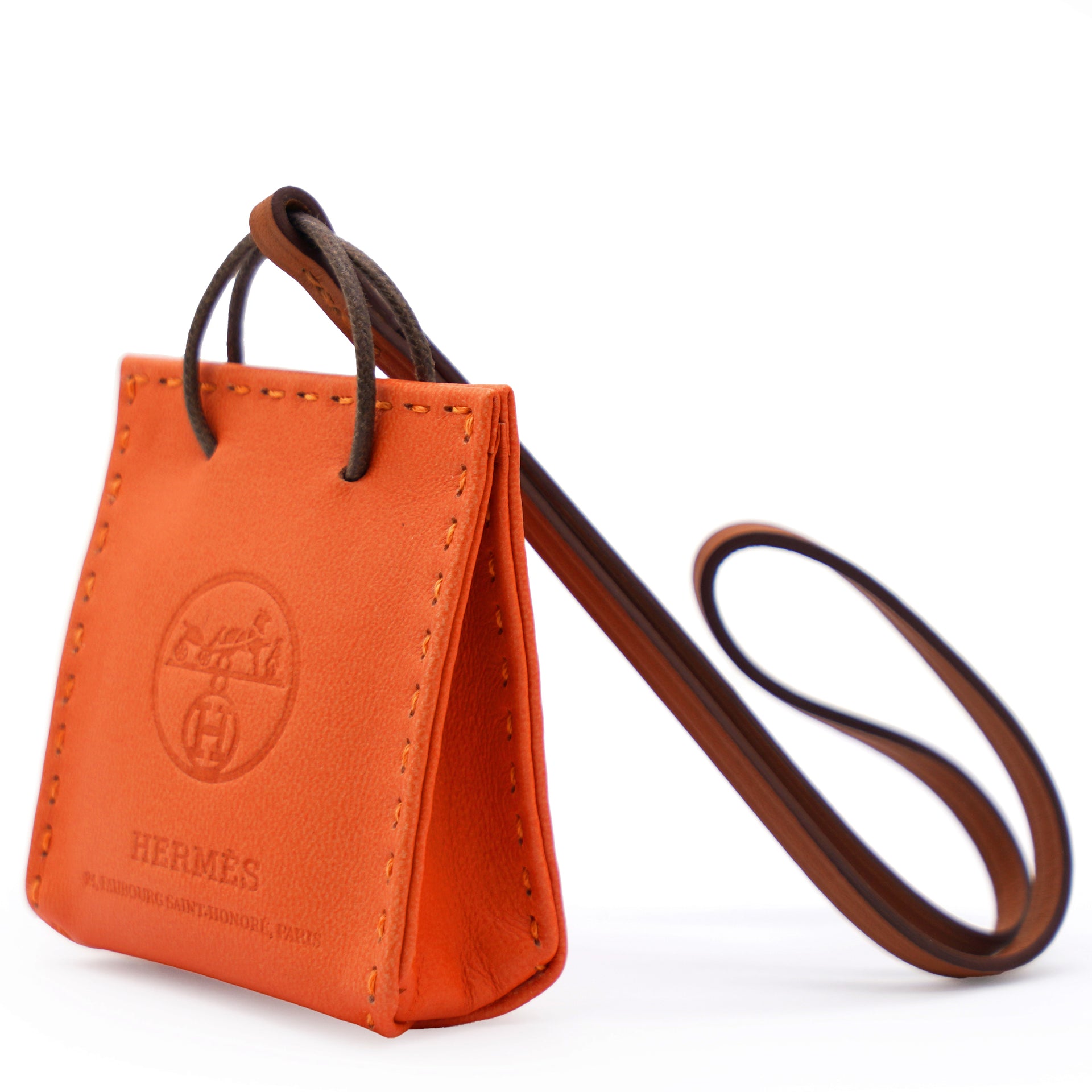 HERMES Debossed Logo Bag Charm Orange 