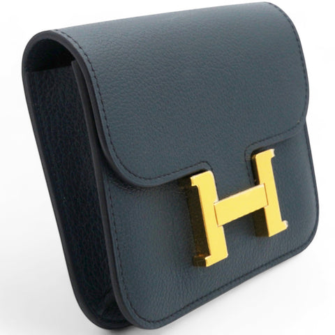 HERMES Evercolor Constance Slim Wallet Dark Green 