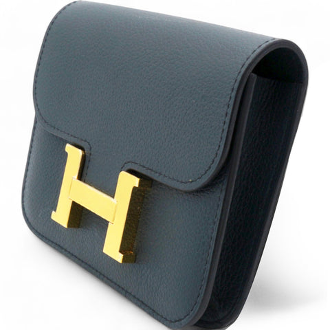 HERMES Evercolor Constance Slim Wallet Dark Green 