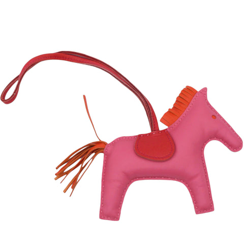 HERMES Milo Grigri Rodeo Horse Bag Charm MM Rose Azalee Orange Poppy 