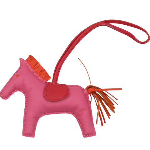 HERMES Milo Grigri Rodeo Horse Bag Charm MM Rose Azalee Orange Poppy 