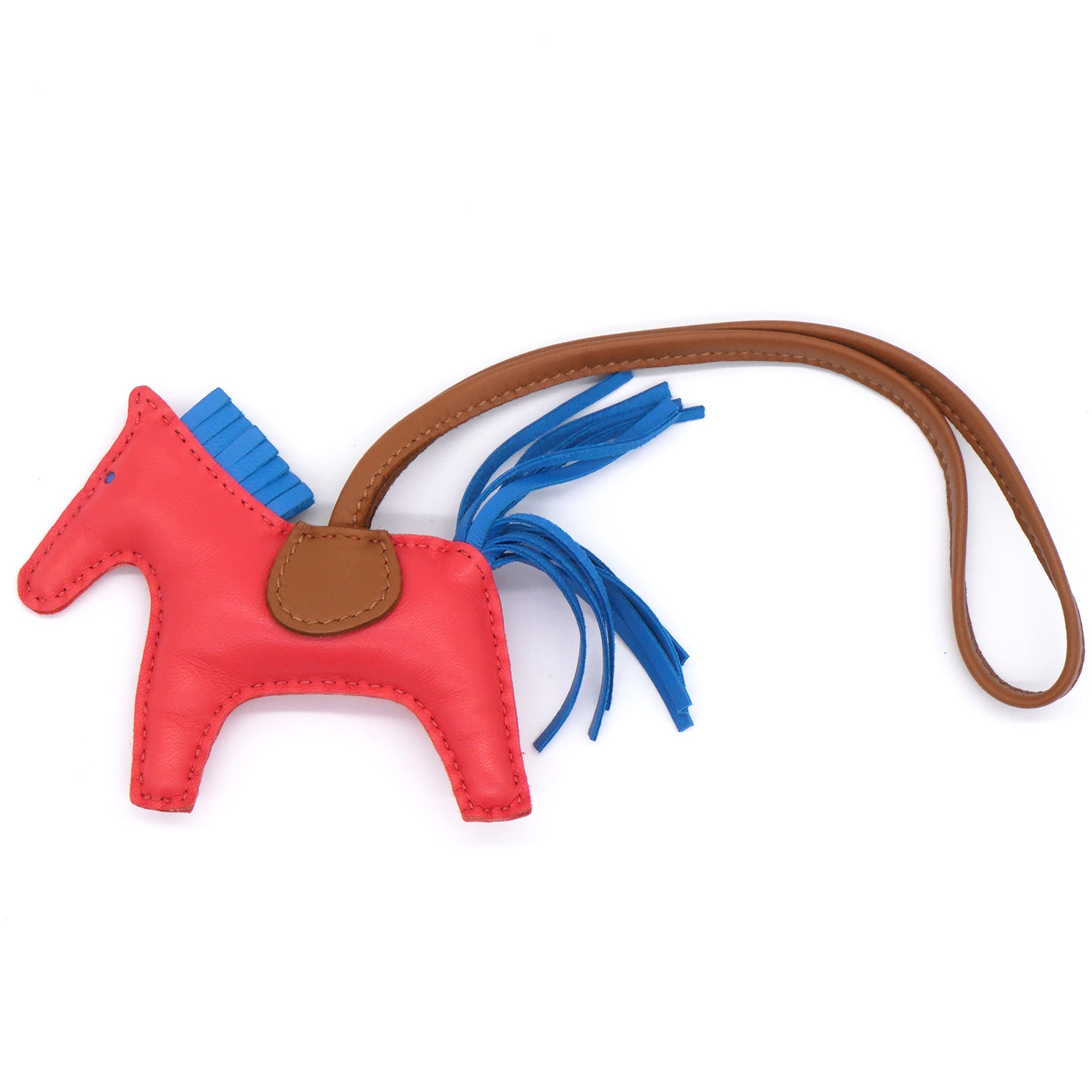 HERMES Milo Lambskin Grigri Rodeo Horse Bag Charm PM Rose Texas Bleu Zanzibar Gold 