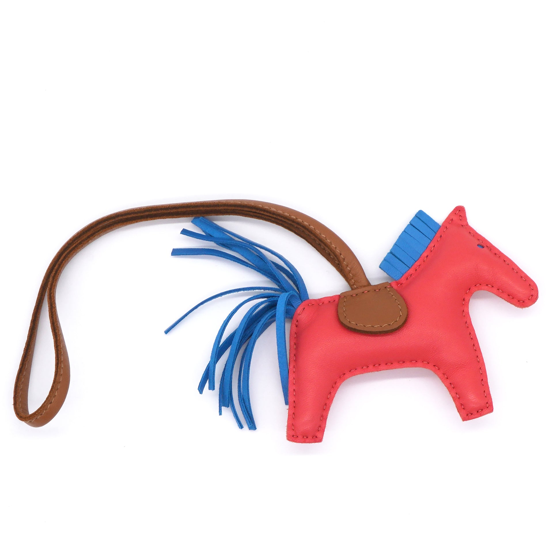 HERMES Milo Lambskin Grigri Rodeo Horse Bag Charm PM Rose Texas Bleu Zanzibar Gold 