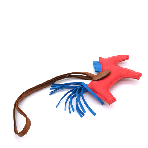 HERMES Milo Lambskin Grigri Rodeo Horse Bag Charm PM Rose Texas Bleu Zanzibar Gold 