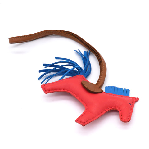 HERMES Milo Lambskin Grigri Rodeo Horse Bag Charm PM Rose Texas Bleu Zanzibar Gold 