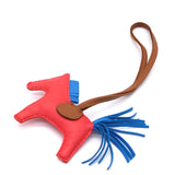 HERMES Milo Lambskin Grigri Rodeo Horse Bag Charm PM Rose Texas Bleu Zanzibar Gold 