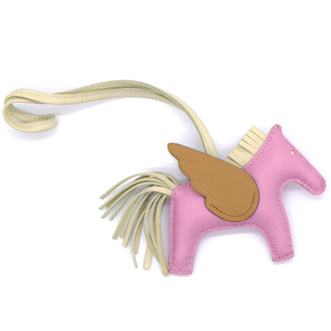 HERMES Milo Lambskin Grigri Rodeo Pegase Horse Bag Charm MM Mauve Sylvestre Craie Chai 