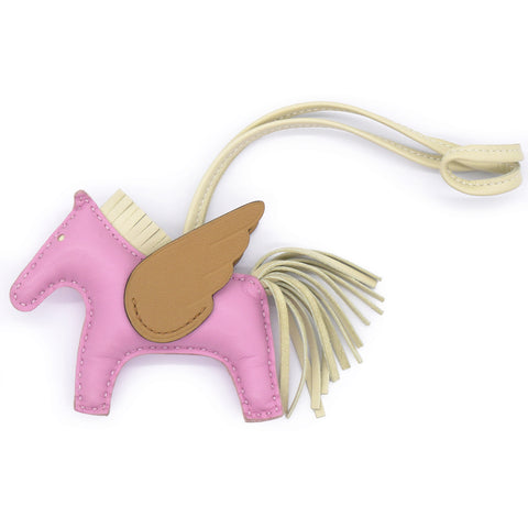 HERMÈS Milo Lambskin Grigri Rodeo Pegase Horse Bag Charm MM Mauve Sylvestre Craie Chai 