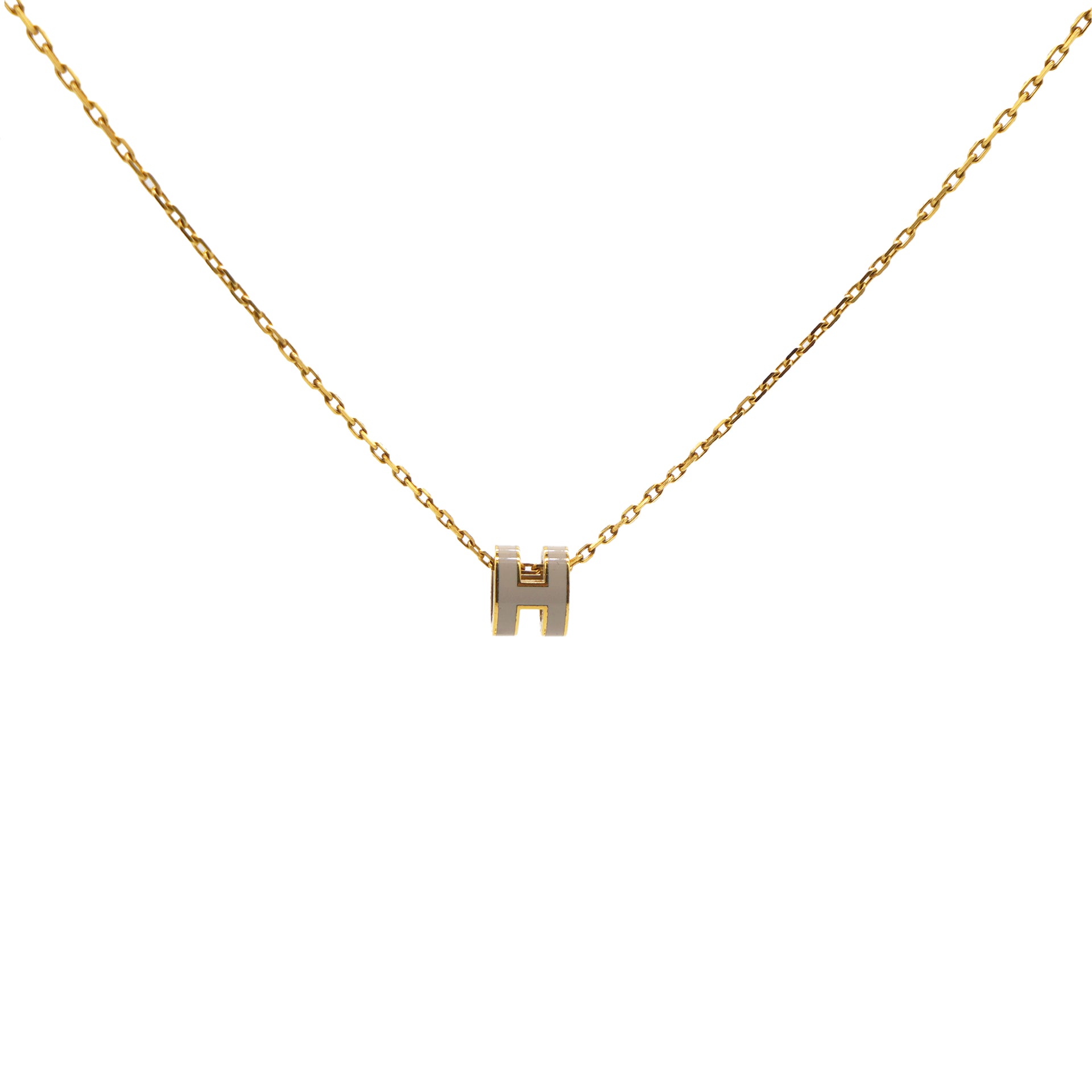 HERMES Pop H Mini Grey Lacquer Yellow Gold-Plated Pendant 