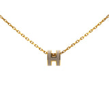 HERMES Pop H Mini Grey Lacquer Yellow Gold-Plated Pendant 