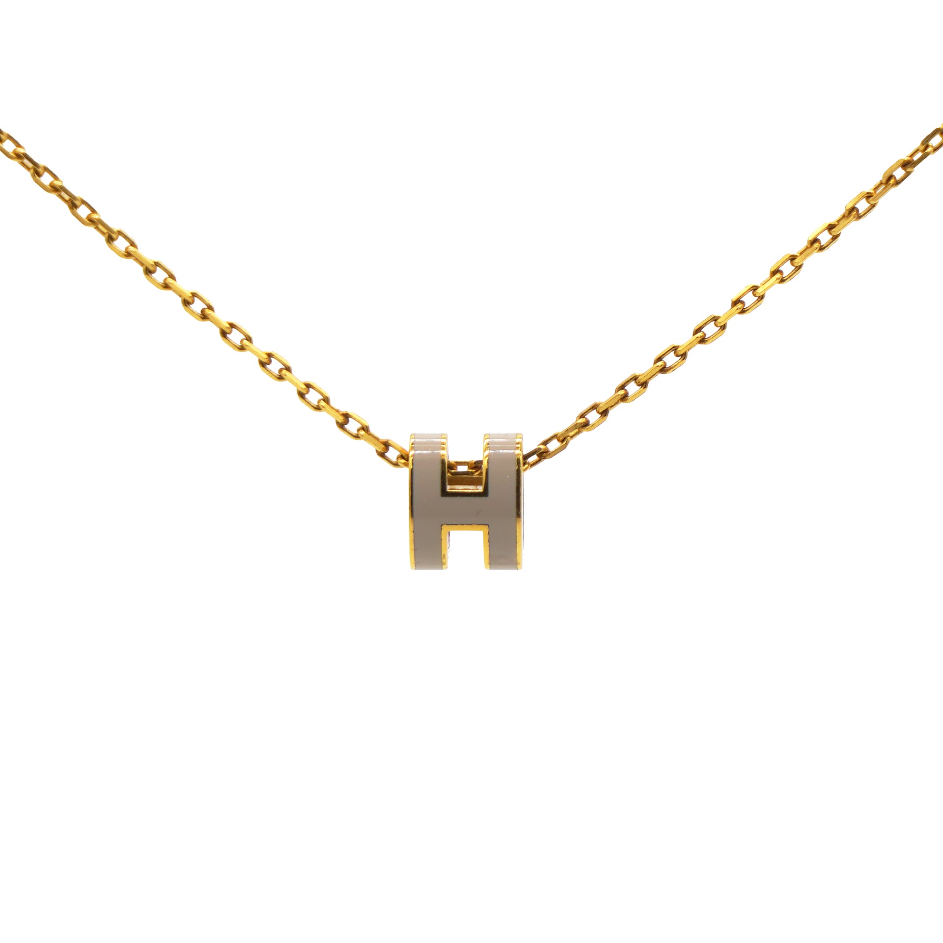 HERMES Pop H Mini Grey Lacquer Yellow Gold-Plated Pendant 