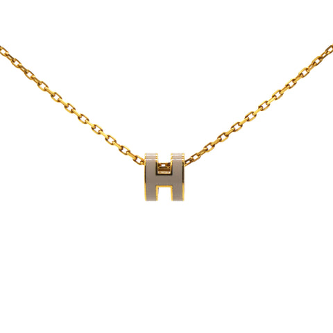 HERMES Pop H Mini Grey Lacquer Yellow Gold-Plated Pendant 