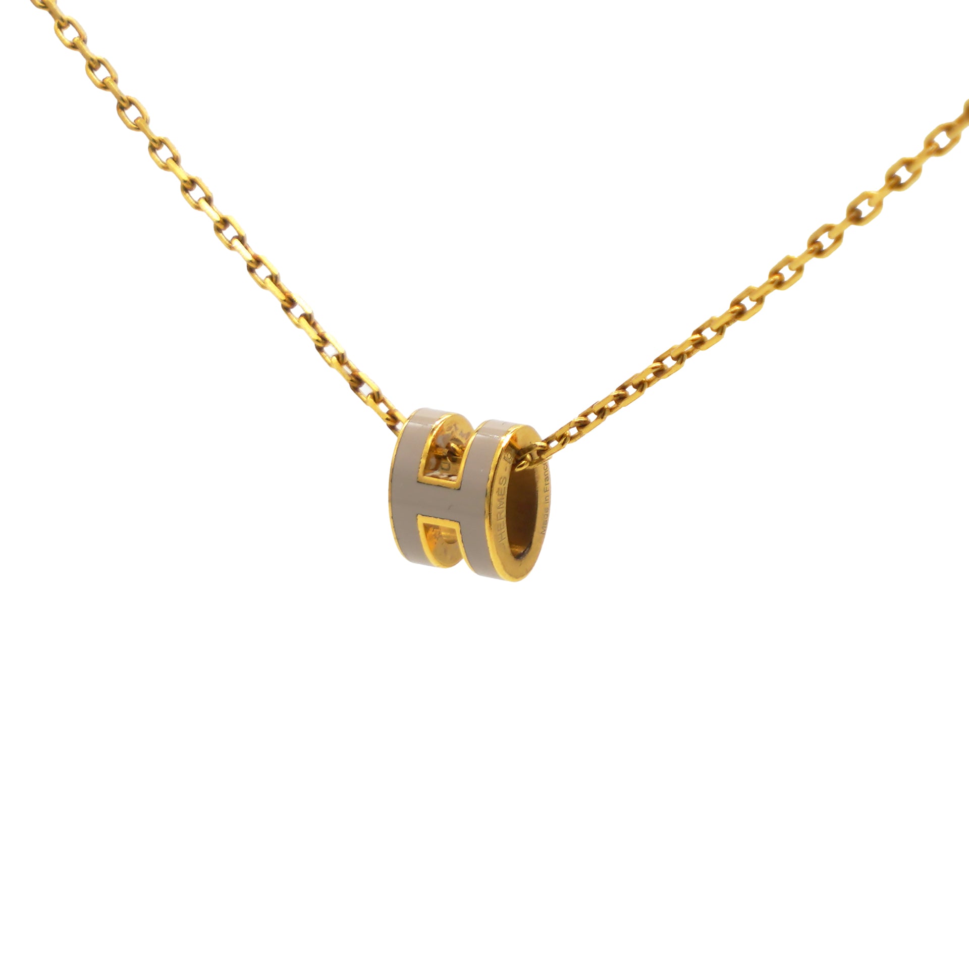 HERMES Pop H Mini Grey Lacquer Yellow Gold-Plated Pendant 
