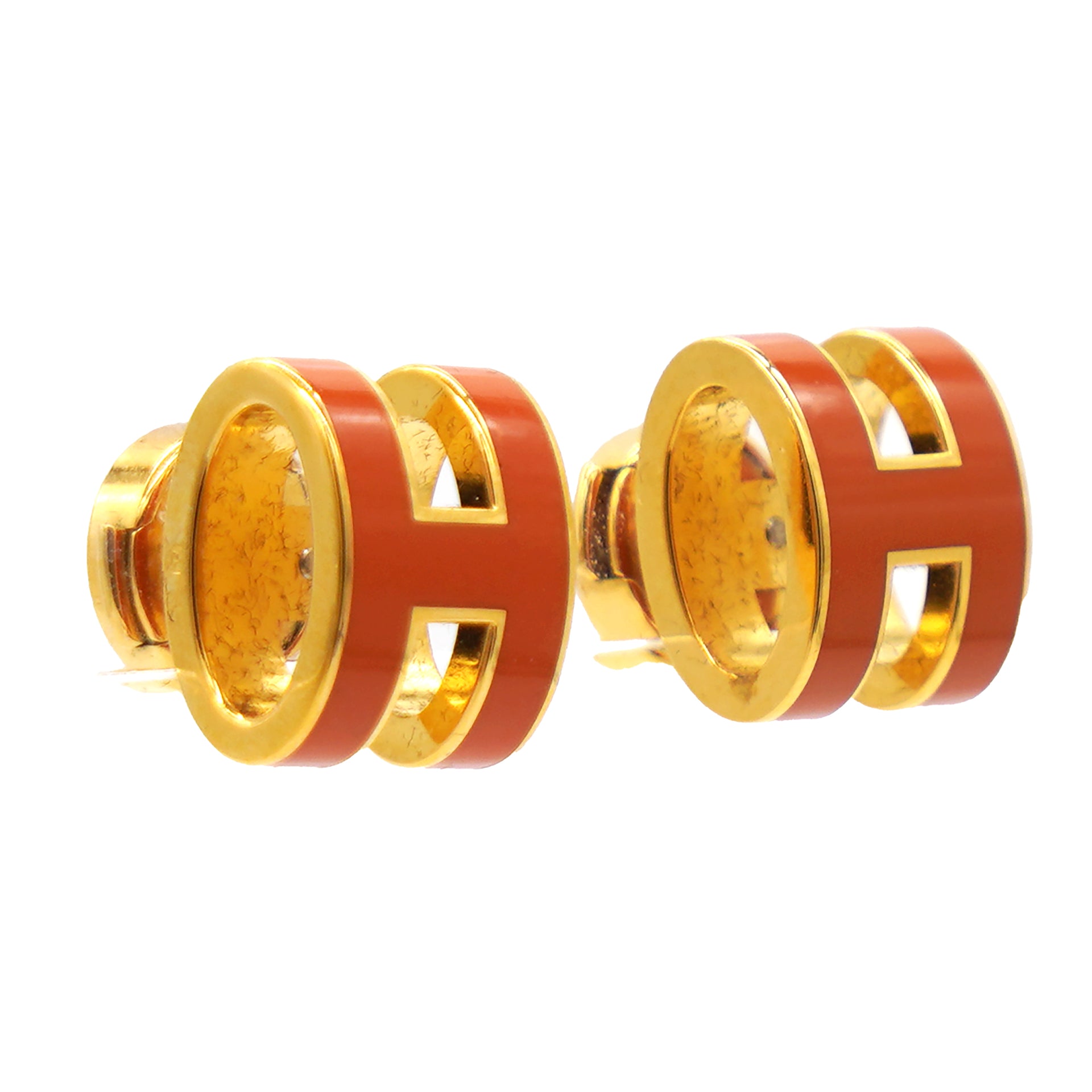 HERMES Pop H Orange Lacquer Earrings 
