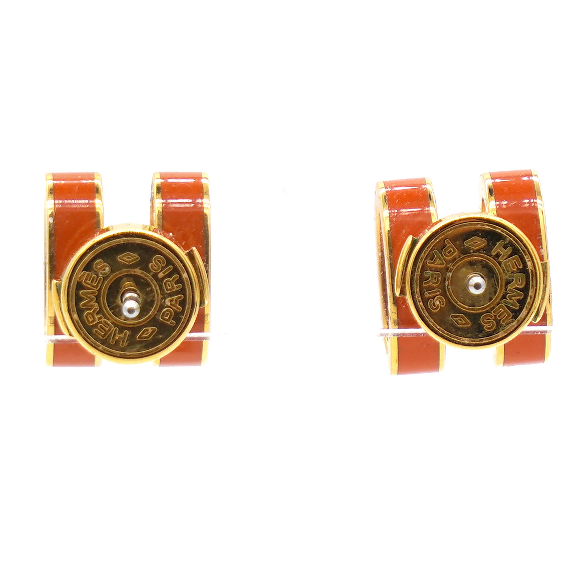 HERMES Pop H Orange Lacquer Earrings 