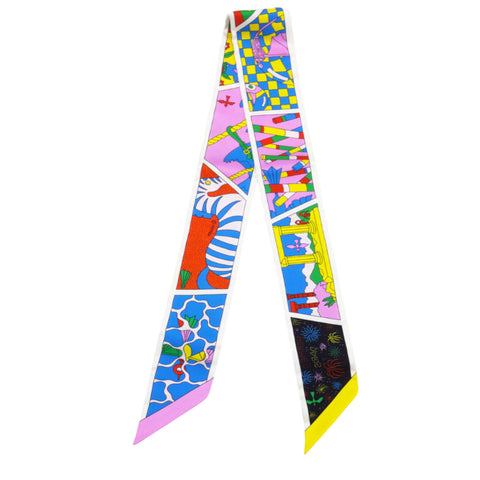 HERMES Silk Factory Suite Twilly Jaune Vif Rose Malabar 