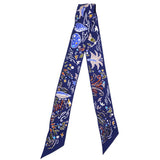 HERMES Silk Isola Di Primavera Twilly Marine Kaki White 