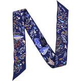 HERMES Silk Isola Di Primavera Twilly Marine Kaki White 