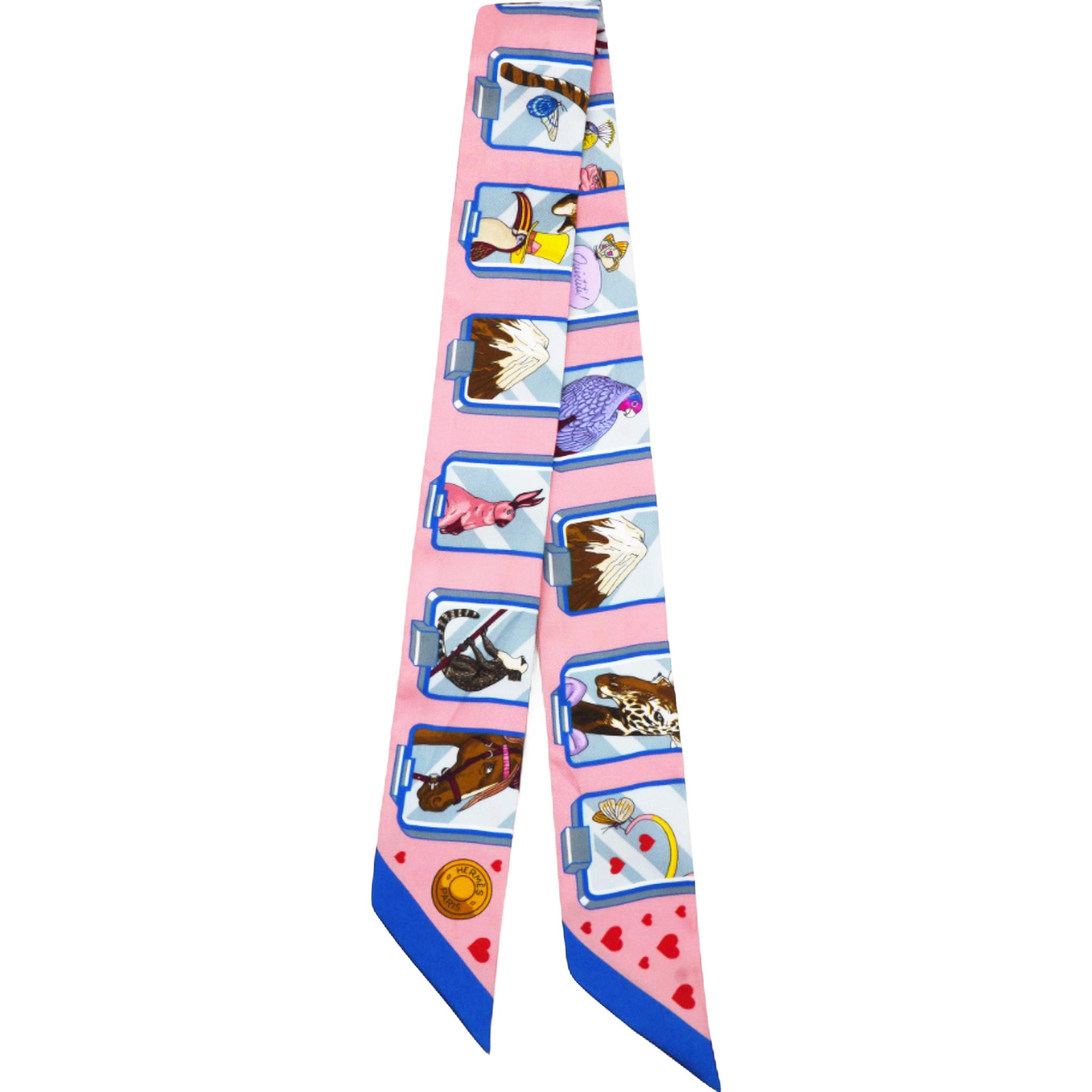 HERMES Twilly HERMES STORY Pink Blue Silk 