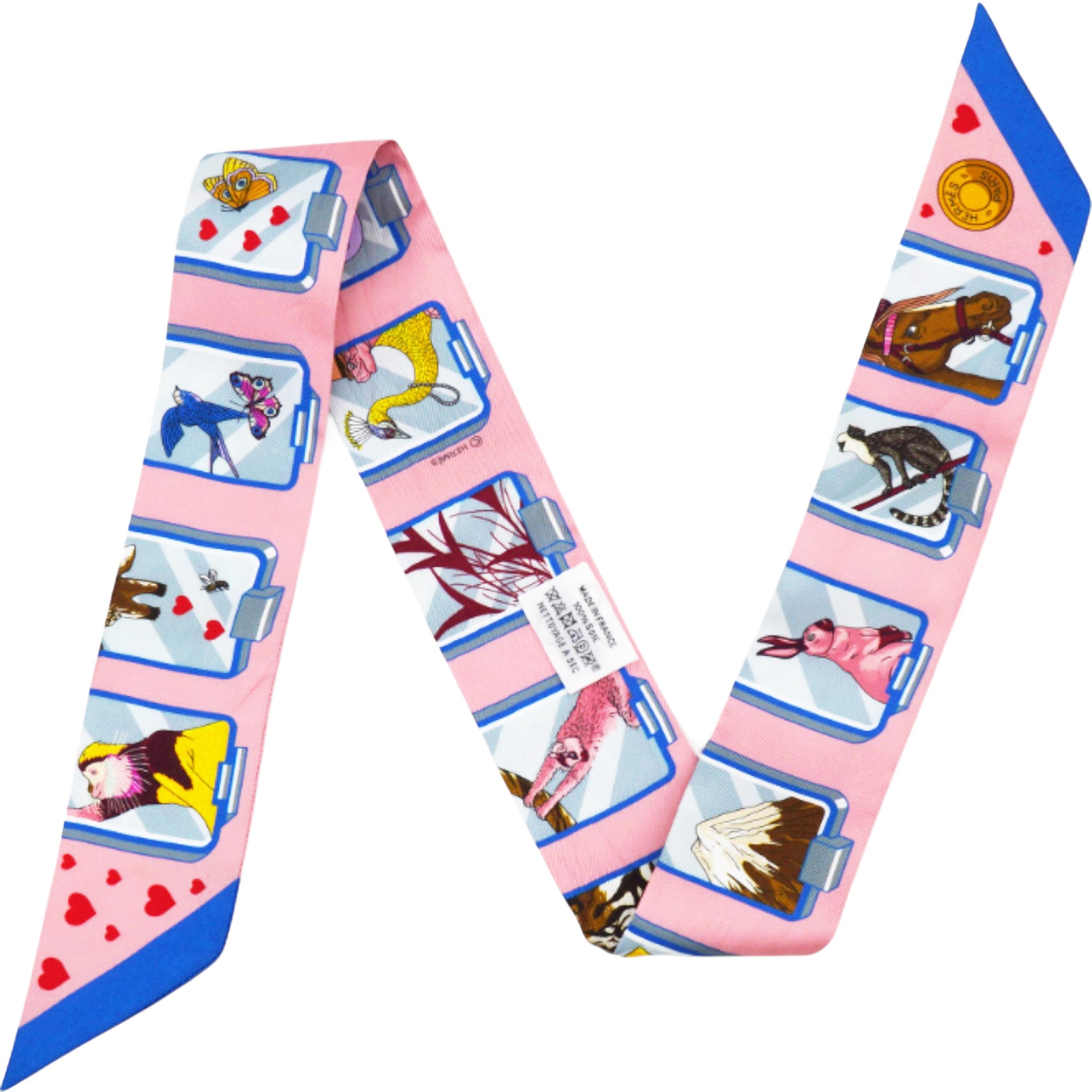 HERMES Twilly HERMES STORY Pink Blue Silk 
