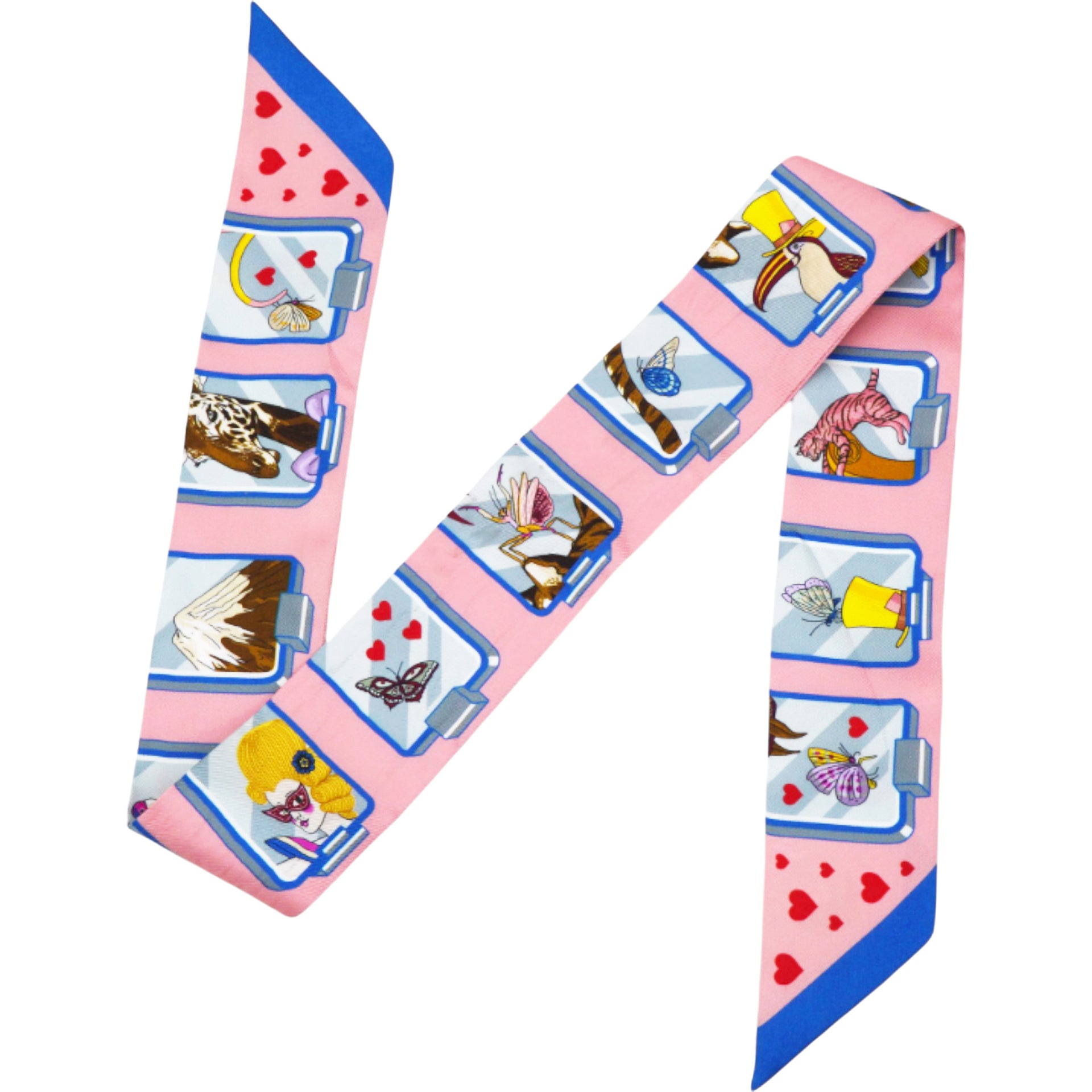 HERMES Twilly HERMES STORY Pink Blue Silk 