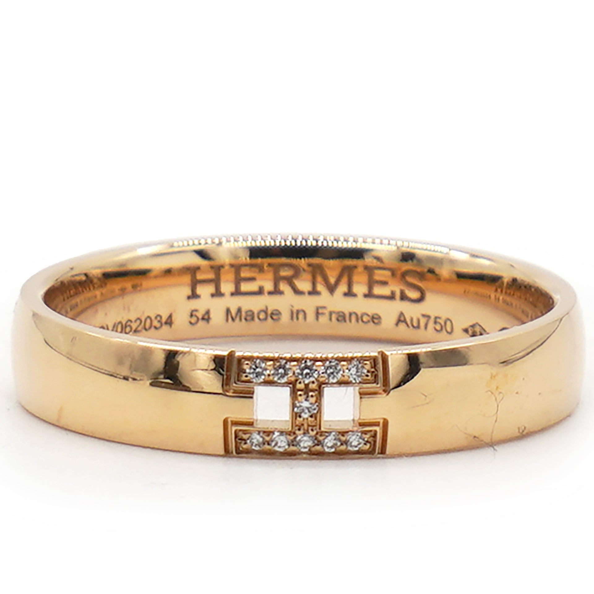 Hermes 18K Gold Hercules Diamond Band Ring Golden Size54