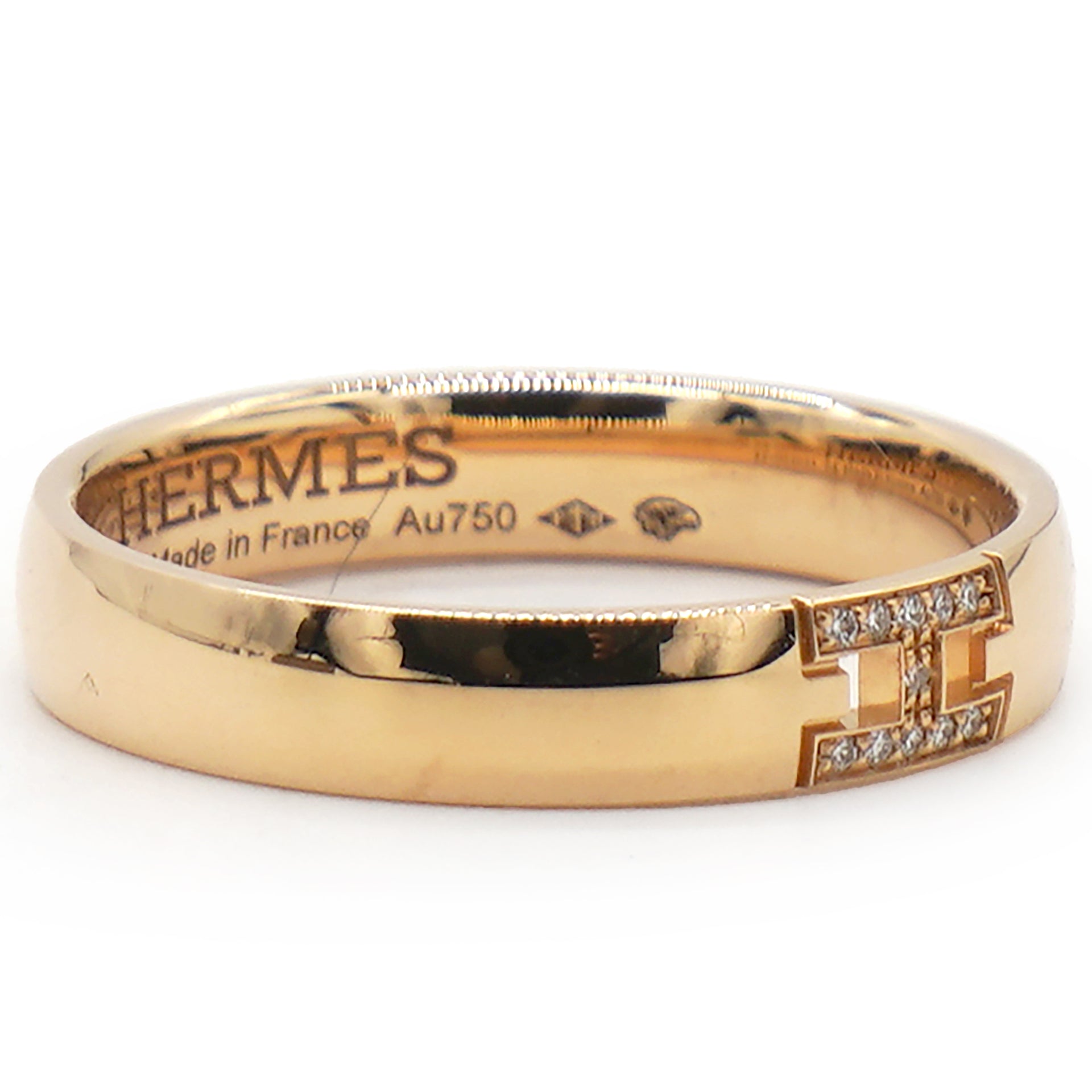 Hermes 18K Gold Hercules Diamond Band Ring Golden Size54 