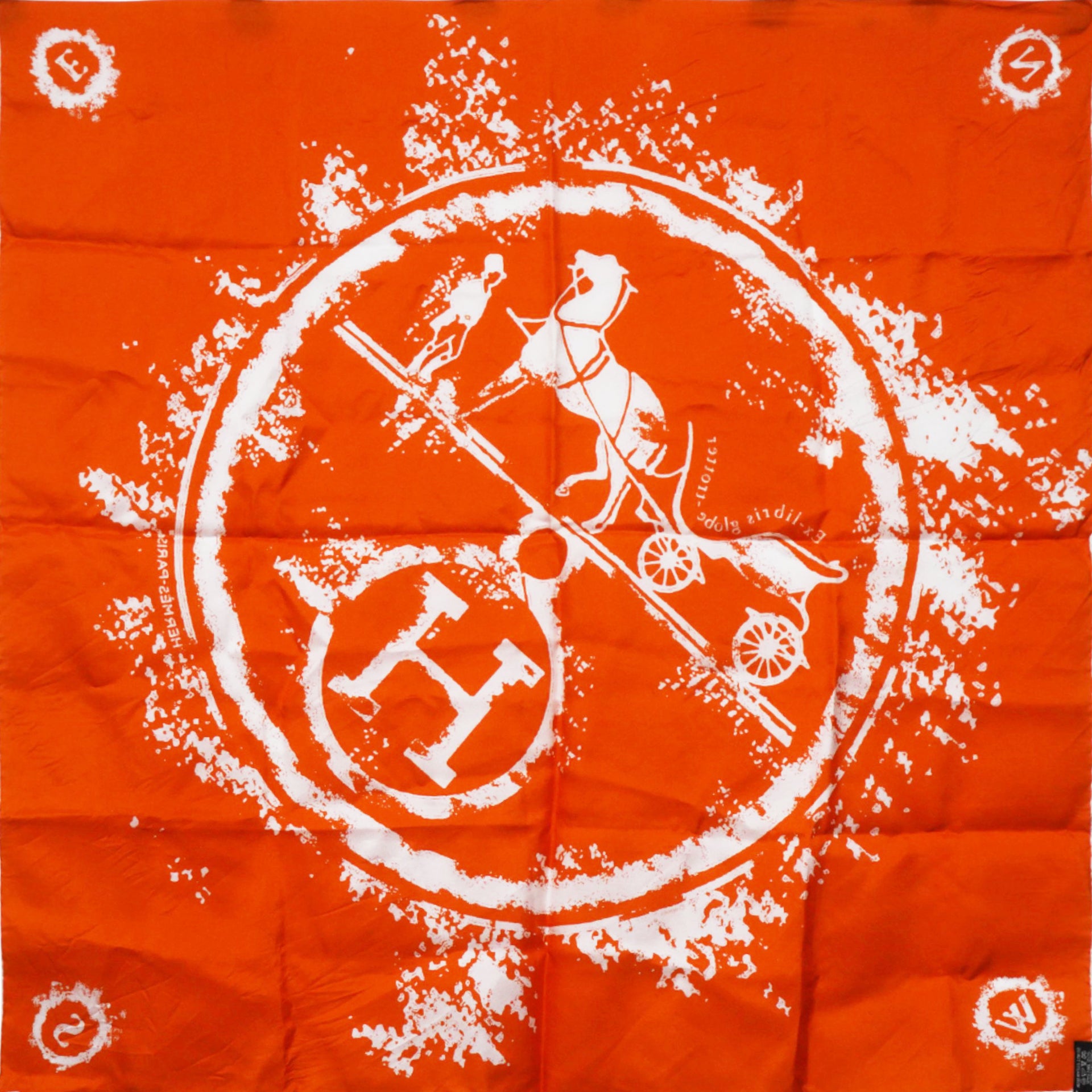 Hermes C.2009 Hugo Grygkar "Ex-Libris Globe-Trotter" Signature Logo Silk Scarf 