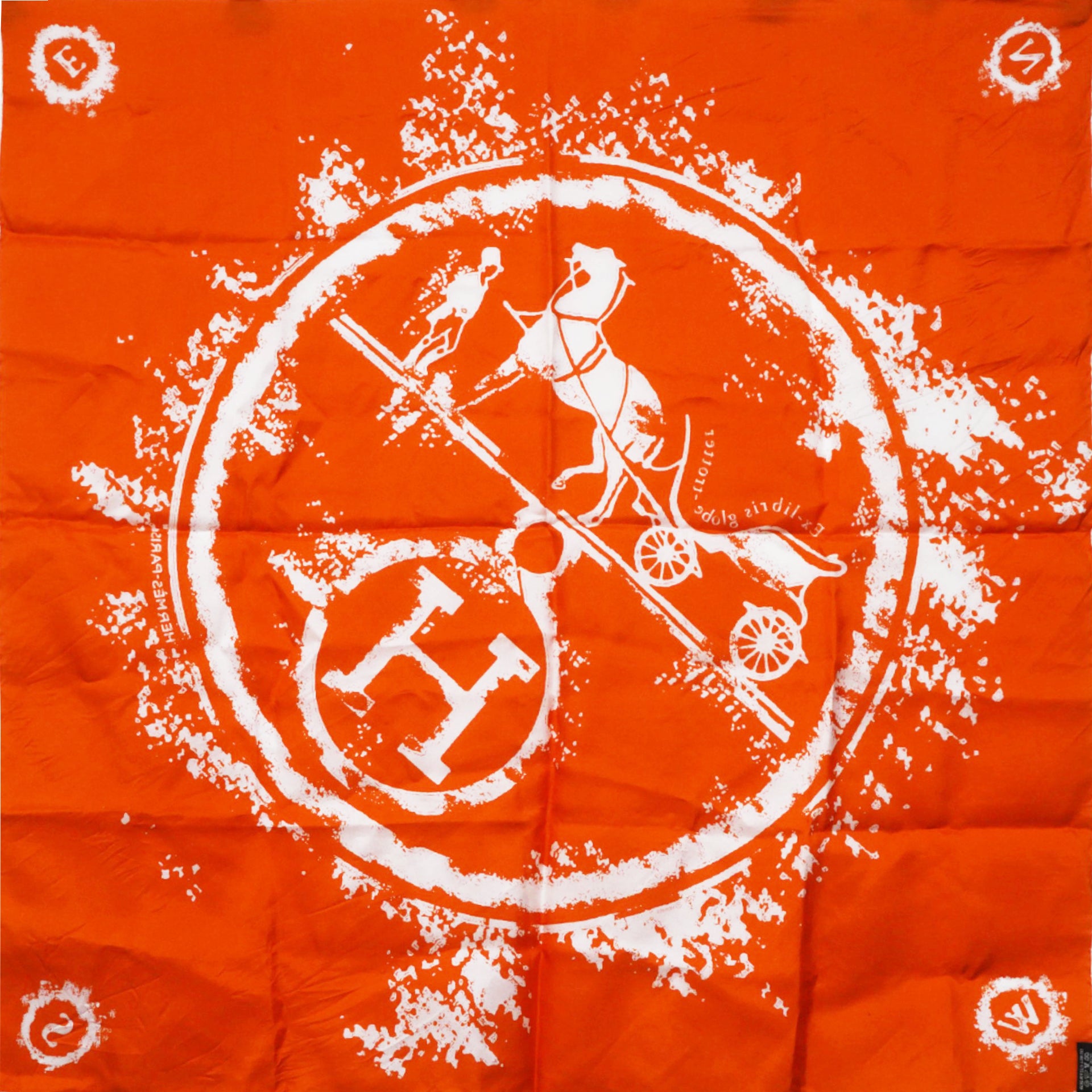 Hermes C.2009 Hugo Grygkar "Ex-Libris Globe-Trotter" Signature Logo Silk Scarf 