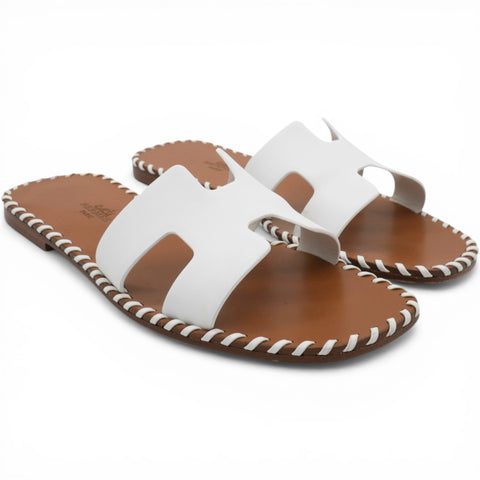 Hermes Calfskin Braided Oran Sandals White Size37 
