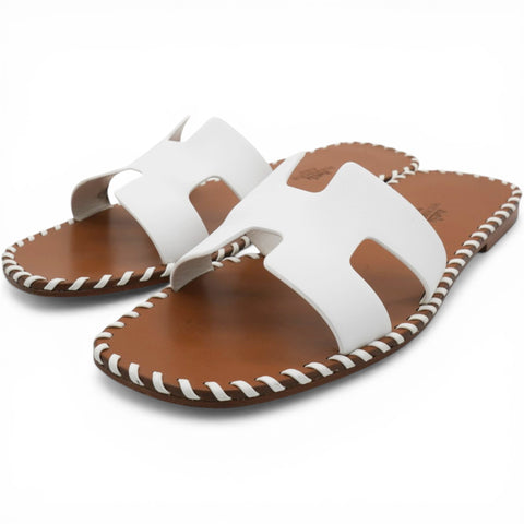 Hermes Calfskin Braided Oran Sandals White Size37 