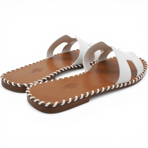Hermes Calfskin Braided Oran Sandals White Size37 