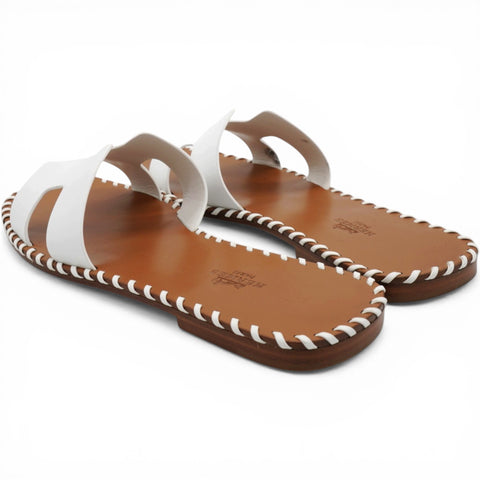 Hermes Calfskin Braided Oran Sandals White Size37 