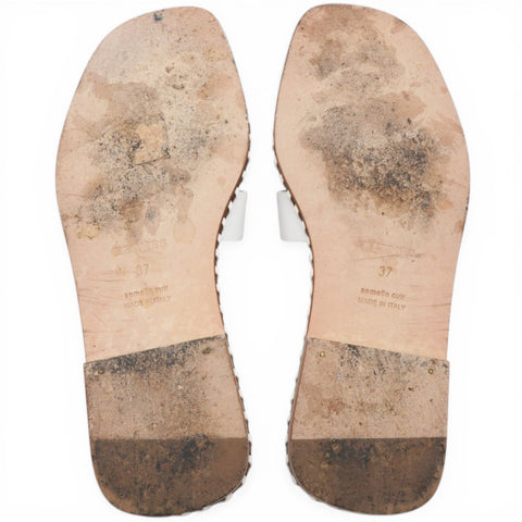 Hermes Calfskin Braided Oran Sandals White Size37 