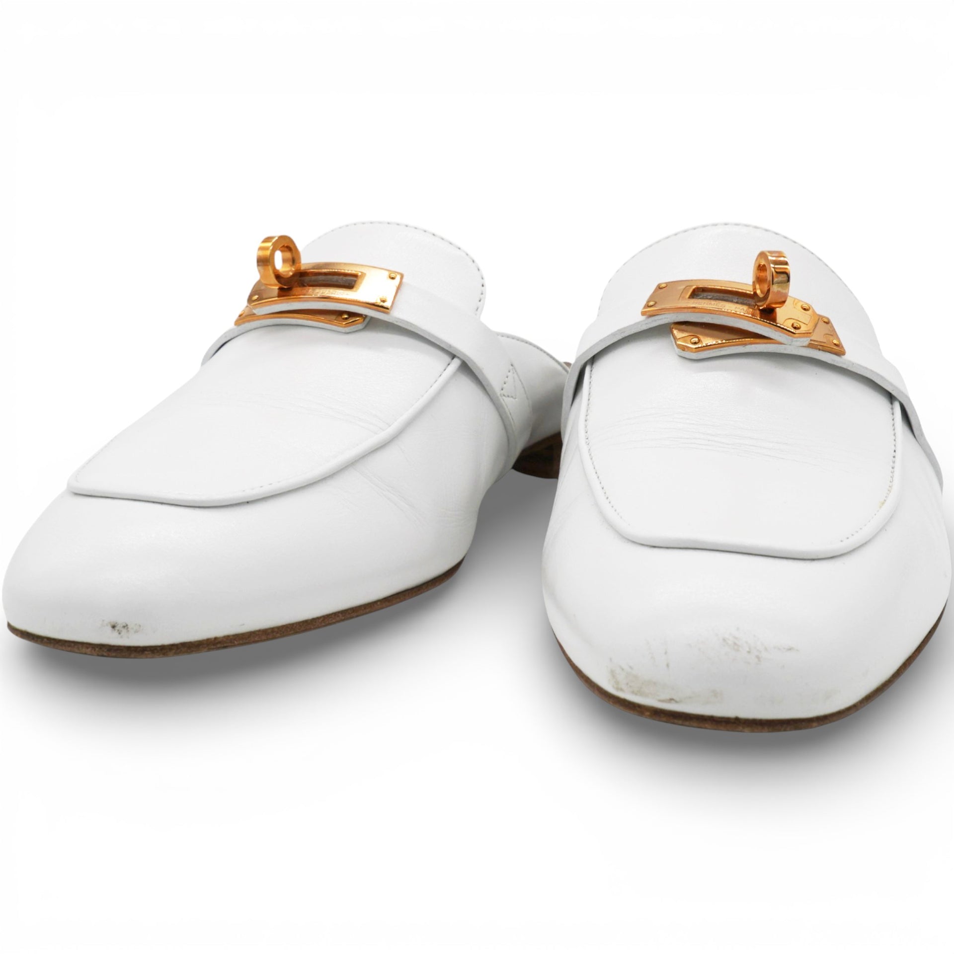 Hermes Calfskin Femma Oz Mules White Size37.5 