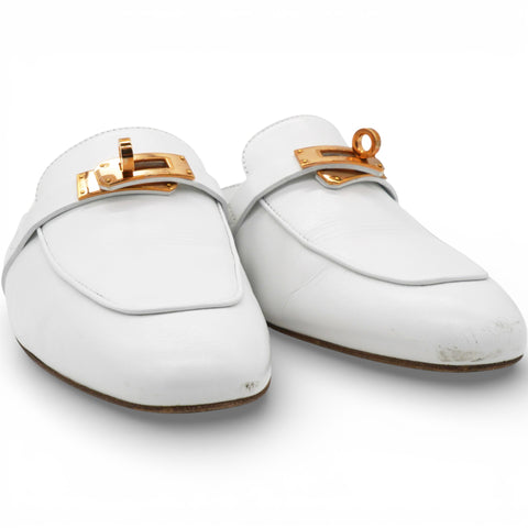 Hermes Calfskin Femma Oz Mules White Size37.5 