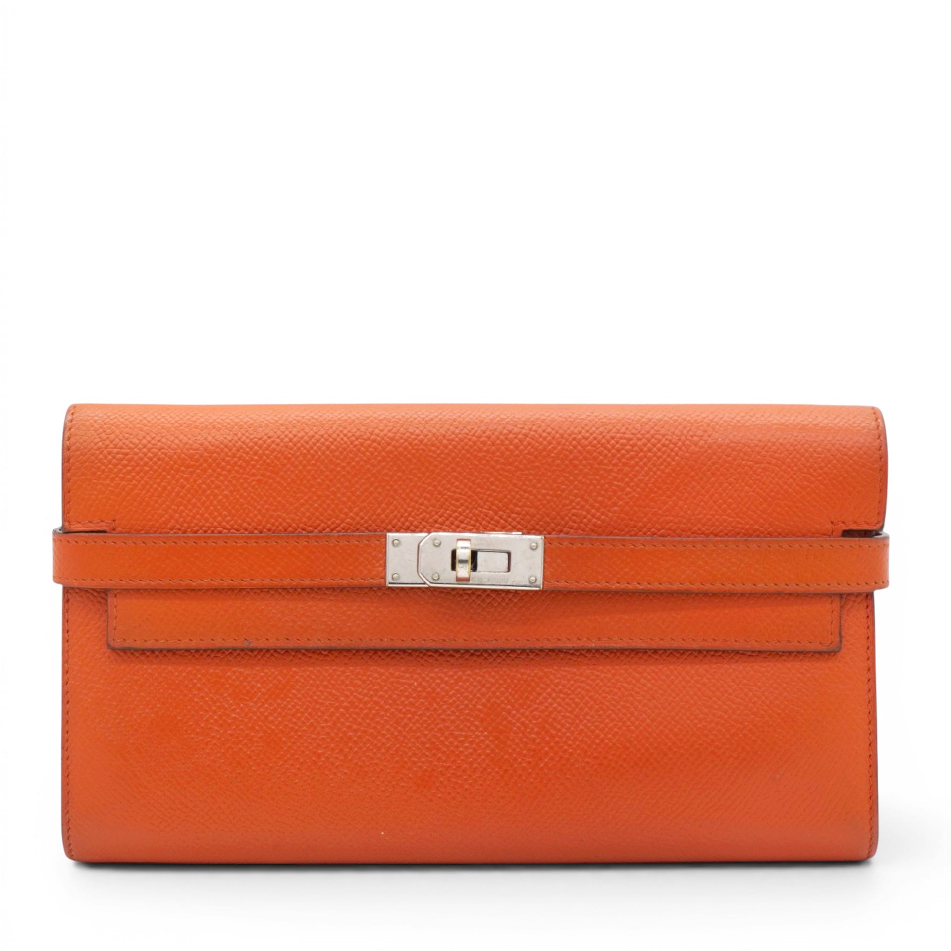 Hermes Chevre Mysore Kelly Longue Wallet Orange 
