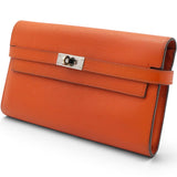 Hermes Chevre Mysore Kelly Longue Wallet Orange 
