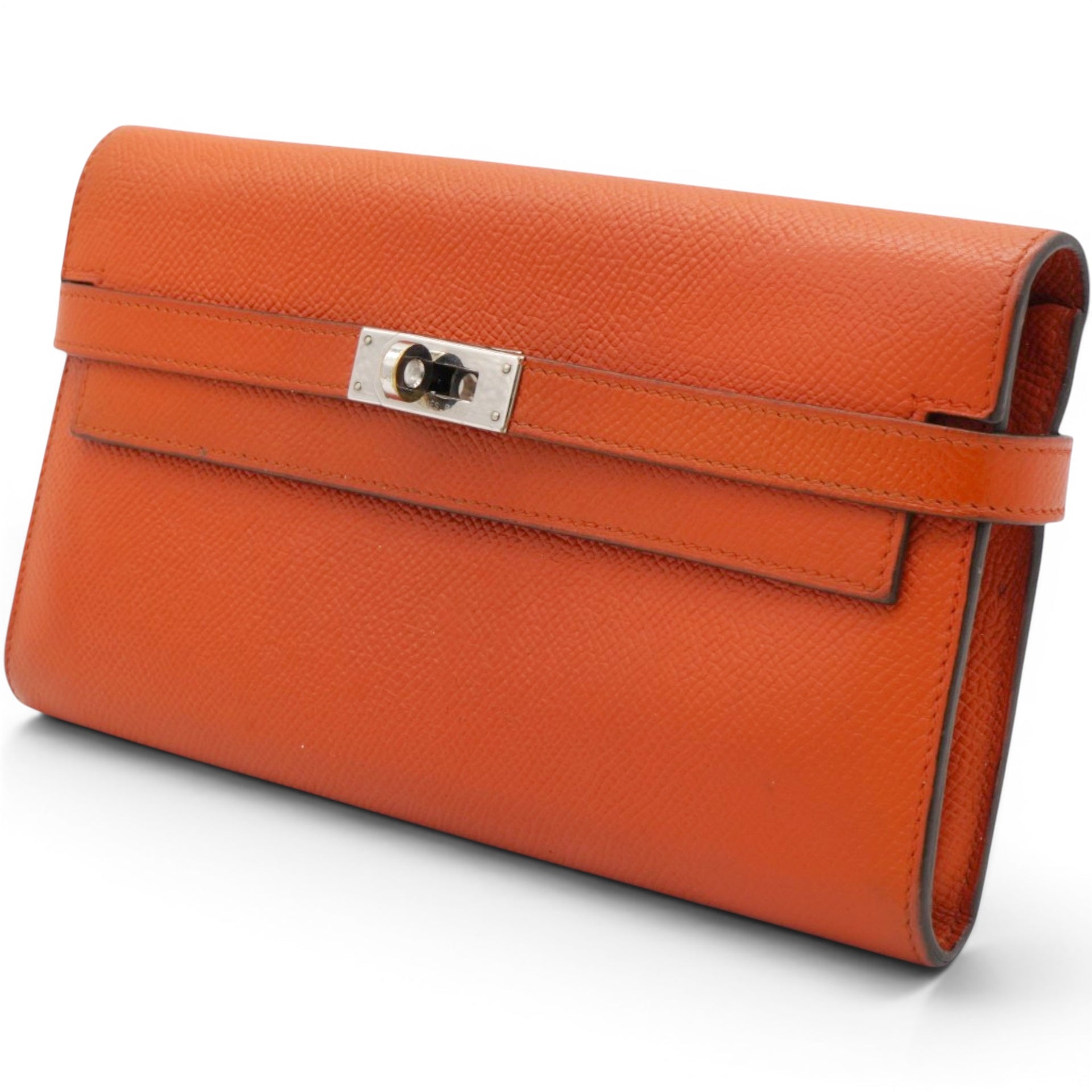 Hermes Chevre Mysore Kelly Longue Wallet Orange 