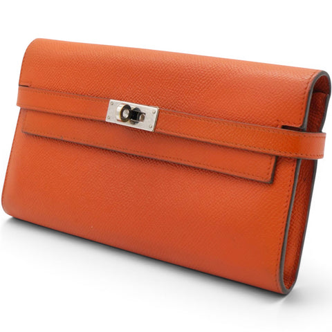 Hermes Chevre Mysore Kelly Longue Wallet Orange 