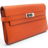 Hermes Chevre Mysore Kelly Longue Wallet Orange 