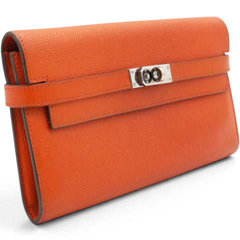 Hermes Chevre Mysore Kelly Longue Wallet Orange 