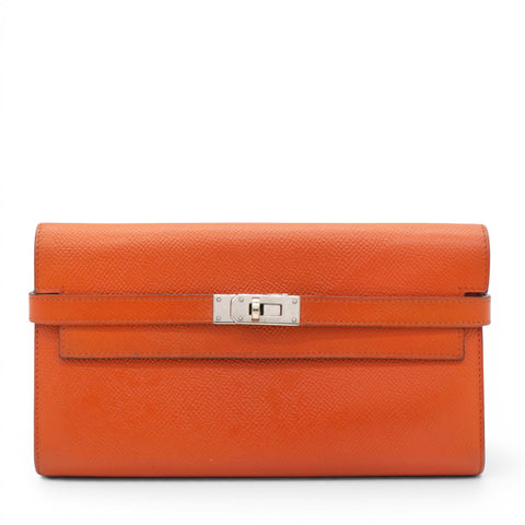 Hermes Chevre Mysore Kelly Longue Wallet Orange 