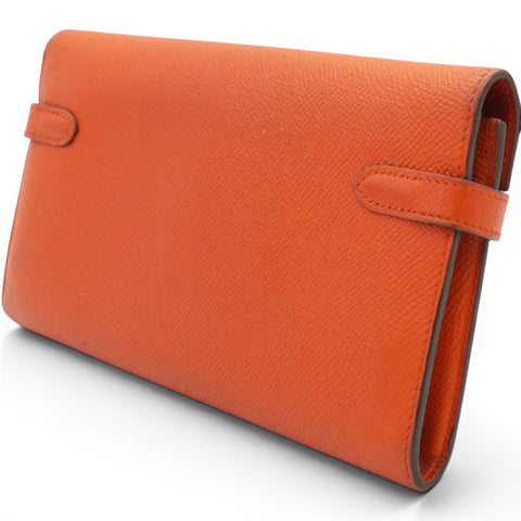 Hermes Chevre Mysore Kelly Longue Wallet Orange 