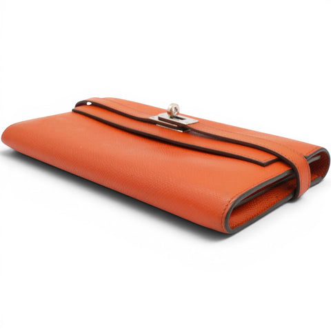 Hermes Chevre Mysore Kelly Longue Wallet Orange 