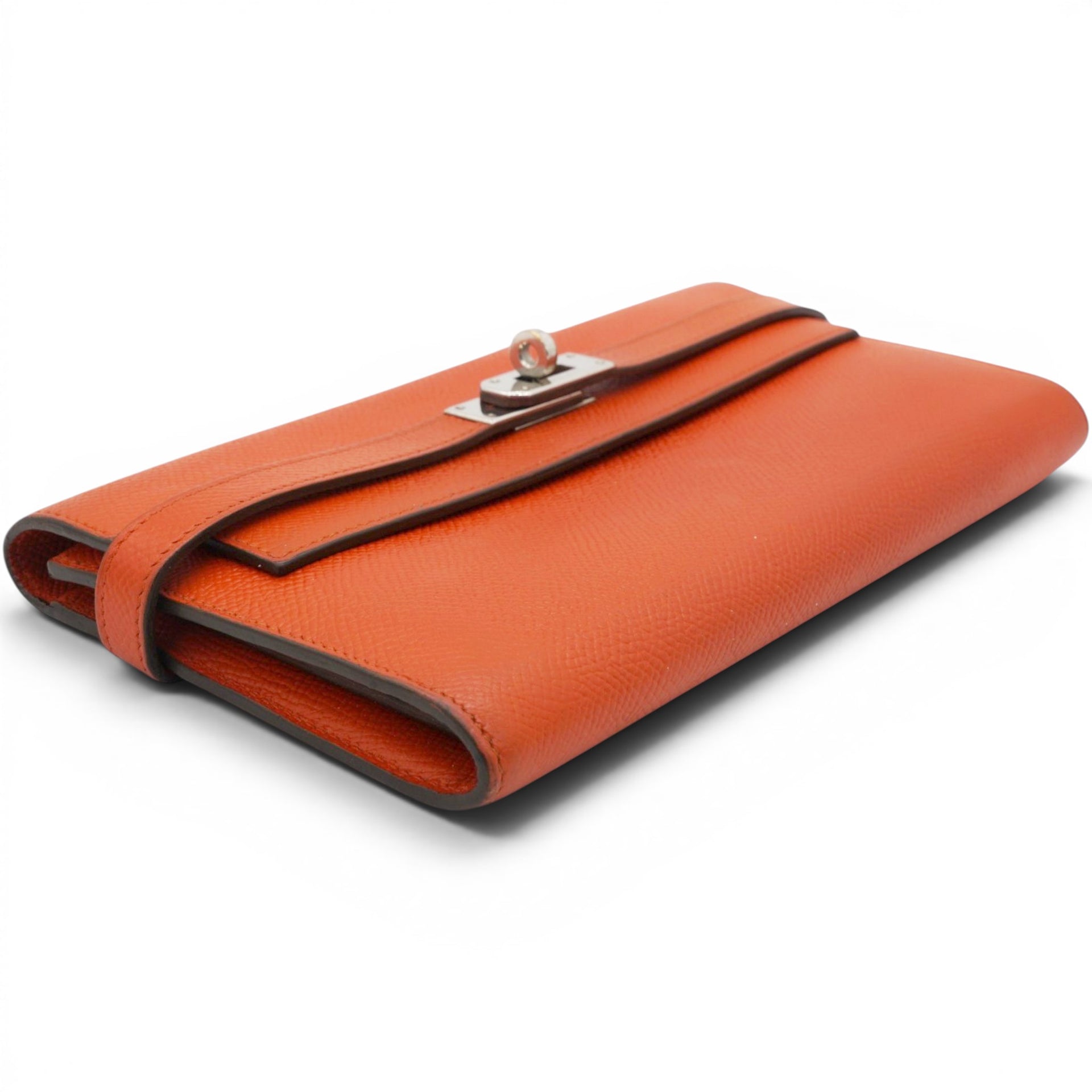Hermes Chevre Mysore Kelly Longue Wallet Orange 