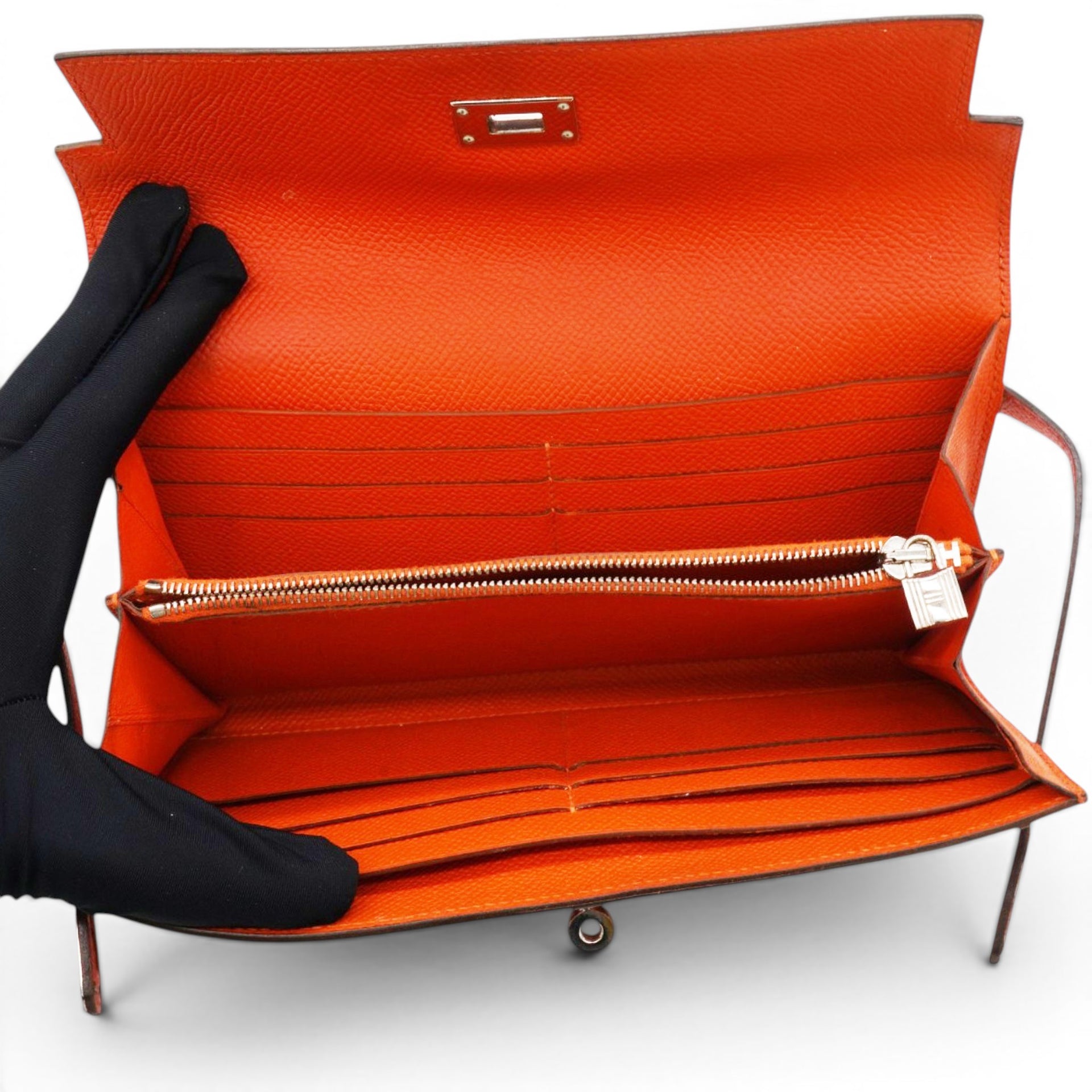 Hermes Chevre Mysore Kelly Longue Wallet Orange 