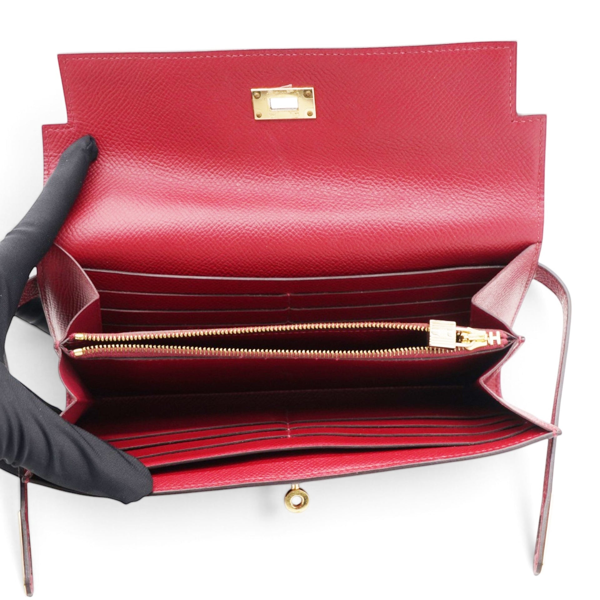 Hermes Chevre Mysore Kelly Longue Wallet Rouge Casaque 